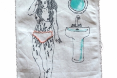 Bathroom, dessin et broderie sur chute de tissu, 2014